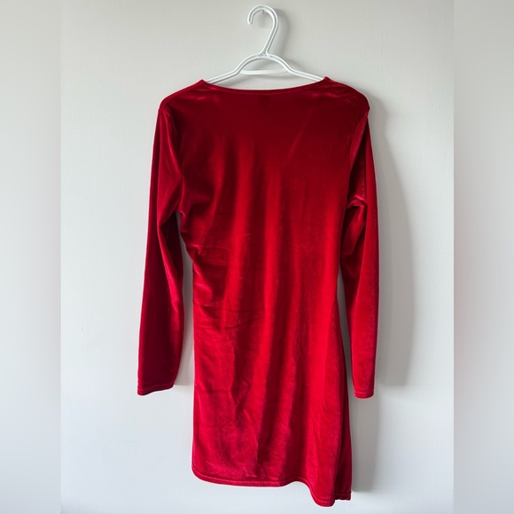 Red Velvet Wrap Dress Asymmetric - Picture 4 of 5